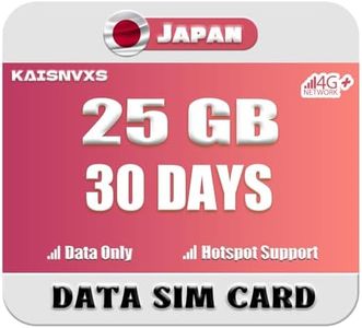 KAISNVXS Prepaid Japan SIM Card for 30 Days 25GB - Plug and Play 4G/5G LTE High Speed Japan Data SIM Card (No Low Speed), Hotspot tethering Supported, Data Use Only, No Calls/SMS