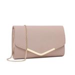 Miss Lulu Women's Clutches Handbag Evening Wedding Bag Ladies Shoulder Purse Crossbody Bag with Detachable Strap (Pink)