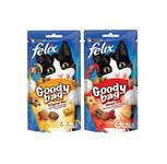 Felix Goody Bag Cat Treats Bundle - Mixed Grill (Beef, Chicken & Salmon) and Original Mix (Chicken, Liver & Turkey) 60g (one of each)