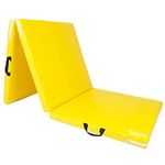 Komodo Tri Folding Yoga Mat - PVC Leather 6ft 5cm Thick Padded Floor Mats (Yellow)