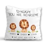 Daddy Cushion - Daddy Personalised Birthday Gift - Roarsome Daddy Lion Pillow - Custom Names Dad Christmas Gift with Cute Lion Cubs - Daddy Gift from Baby Son