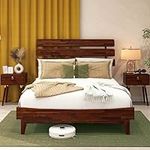 Bme Caden 15 Inch Bed Frame with Adjustable Headboard - Mid Century, Retro Style with Acacia Wood - No Box Spring Needed - 12 Strong Wood Slat Support - Easy Assembly - Dark Chocolate, Queen