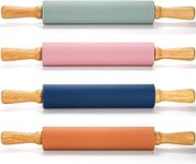 Yopay 4 Pack Silicone Rolling Pin for Baking, Non Stick Large 17 Inch Roller with Wood Handle for Tortillas Dough, Pizza, Pie, Pastries, Pasta, Cookies, Good Grips, Easy to Wash
