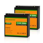 ECO-WORTHY 2 Pack 12V 20Ah Lithium Battery, 3000+ Deep Cycle Rechargeable LiFePO4 Lithium Ion Phosphate Battery with BMS for Trolling Motor, Fish Finder, Kids Scooters, Power Wheels, Outdoor Camping