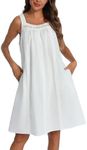 YOZLY Cotton Nightgowns for Women Sleeveless Tank Night Gown Sleepwear with Pockets, A-white, Small