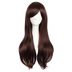 MapofBeauty 28inch/70cm Women Side Bangs Long Curly Hair Cosplay Wig(Dark Brown)