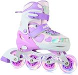 SULIFEEL Love Hearts 4 Size Adjustable Kids Inline Skates for Girls with Fluffy Pom Light Up Wheels Ages 3-12 Girls Birthday Gift for Indoor Outdoor Sports