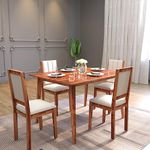 DRIFTINGWOOD Tiya Dining Table 4 Seater | Four Seater Dinning Table with 4 Chairs for Home | Rosewood, Honey Finish, Self Assembly(DIY)