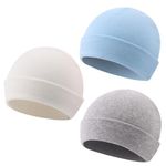 PESAAT Newborn Hospital Hat Infant Baby Boy Girl Cotton Beanie Preemie 0-12months Hats (0-6 Months, White+Gray+Sky Blue)