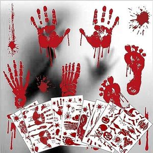 Halloween Decorations, 8 Sheet/95Pcs Halloween Bloody Handprint Footprint Wall Decal Floor Clings, Horror Handprint Home PVC Halloween Decoration Window Stickers