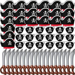 54 Pieces Pirate Hat Set, Includes 18 Pirate Hats 18 Pirate Eye Patches 18 Inflatable Swords Pirate Party Set Pirate Theme Party Supplies for Halloween Costume Party Cosplay Fancy Dress Stage Props