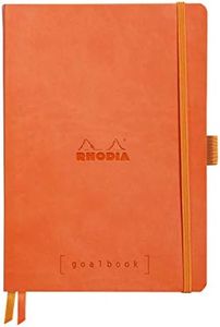 RHODIA 117583C - Soft Bullet Journal Goalbook Tangerine Notebook - A5 - Dotted Dot - 240 Pages - White Clairefontaine Paper 90g - 2 Ribbons, Elastic Closure - Faux Leather Cover