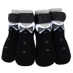 PETLOFT Anti-Slip Dog Socks, 4pcs Indoor Non-Skid Dog Socks with Adjustable Detachable Fastener Strap for Small Medium Dogs Cats Puppies Older Pets (Black Paw, XS)