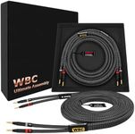 WORLDS BEST CABLES 12 Foot Ultimate - 8 AWG - Ultra-Pure OFC - Premium Audiophile HiFi Speaker Cable Pair with Eminence Gold Banana Plugs & Carbon Tweed Jacket