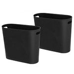 Caxmtu Small Bathroom Bin Trash Can Plastic Bathroom Wastebasket 10 Litres Slim Garbage Container Bin with Handle for Home Kitchen Bathroom Bedroom Office, Black, 2 Pack