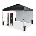 CROWN SHADES 10x10 Pop Up Canopy with 1 Side Wall - Beach Tent with One Push Setup - Outdoor Sun Shade for Events, Parties, Camping - Gazebo with STO-N-Go Cover Bag (Black)