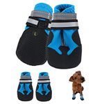 Dog Boots, Set of 4 Waterproof Dog Shoes with Reflective Straps Anti-Slip Sole Outdoor Paw Protectors Dog Shoes for Small Medium Dogs Autumn Winter, Blue (L)