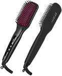Prizm Hair Straightener Brush, 2-in-1 Double Negative Ion Hot Comb for Smooth, 30s Fast Heating for Smooth, Frizz-Free, Shine Hair, Anti Scald, Temp Lock, LCD Display, Portable for Home & Travel