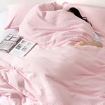 David's Home Waffle Weave Comforter Set 3PCS Queen Size, Soft Breathable Lightweight Warm for All Season, Elegant Aesthetic Home Decor Bedding Set Collection, 1 Comforter with 2 Pillow Shams, Pink