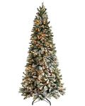 WeRChristmas Pre-Lit Slim Snow Flocked Spruce Christmas Tree with 400 Chasing Warm LED Lights, 7 feet/2.1m