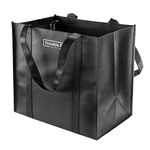 DOUBLE R BAGS Foldable Reusable Grocery Bags, Large Heavy Duty Shopping Bags with Reinforced Handle & Synthetic Bottom, Woven Reusable Tote Bags for Groceries, Shopping, Food, Travel Black (Pack of 5)