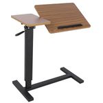 FATIVO Overbed Bedside Table Adjustable Heights : Mobile Over Bed Bedside Desk with Hidden Rolling Wheels 75.5x40.8x97cm Tilting Desktop C Shape Sofa Side Table Hospital Bed End Table Laptop Table