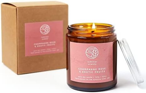 Natural Soy Candle Made in Australia in Amber Jar 150g - 30 Hours Burn Scented Aromatherapy Candle with Gift Box (Champagne Rosé & Exotic Fruits)