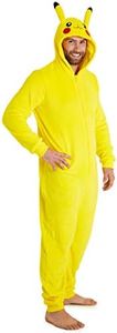 Pokemon Men's Jumpsuit, Pikachu Onesie Men's Halloween Costume, Fleece Onesie Women and Jumpsuit Men's S-XXL, Jumpsuit Cuddly Suit Women, Yellow, M