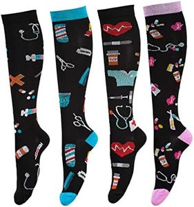 LEOSTEP Compression Socks for Women & Men Circulation,Long Stockings Support for Nurse, Pregnant, Hiking, Riding, Running, Stethoscope, Small-Medium