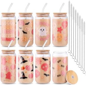 8 Pcs Pink Halloween Glass Cups Spooky Ghost Cups for Boo Basket Gift Ideas