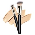 Makeup Brush with 1PCS Round Slanted Foundation Brush and 1PCS Mini Angled Concealer Brush Flat Top Kabuki Nose Contour Brush Perfect for Blending Liquid,Buffing,Cream,Sculpting,Mineral Makeup