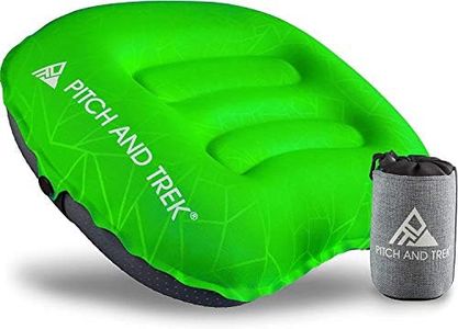 Pitch and Trek Camping Pillow with Removable Cover, Ultralight Portable Compact Inflatable Pillow for Neck Lumbar Support, Compressible Pillow for Hiking, Beach, Hammock, and Backpacking Gear