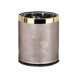 Luxury Metal Waste Bin 10L, Double Layer Trash Can PU Leather Covered Round Wastebasket Dust Bins for Kitchen Bathroom Hotel Office (Grey LIFANG)