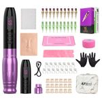 EZ Tattoo Kit - Tattoo Machine Kit Complete with 6 Strokes 2.0mm-3.3mm Permanent Makeup Tattoo Machine Pen with Extra 1000mAh Battery Power for Tattoo Women Artists (LOLA AIR PRO Purple)