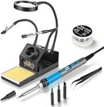 Soldering Iron Kit, 100W High Power LCD Digital Solder Iron Pen, Fast Heating Soldering Tool with Magnifying Glass and Helping Hands, Iron Tips, Solder Wire, Tweezer, Automatic Sleep Mode