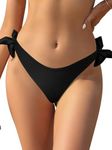 SHEKINI Women's Tie Side Thong Bikini Bottom Cheeky Swimsuit Low Rise Swim Briefs (Black, Medium)