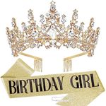 TOBATOBA Birthday Sash Birthday Crowns for Women Girls, Birthday Girl Sash and Tiara Set, Gold Birthday Crown and Sash for Women, Princess Birthday Decorations for Girls Birthday Gifts for Girls