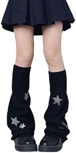 LERTREE Women Retro Stars Pattern Leg Warmers Gyaru Gothic Punk Knitted Knee High Stockings Y2K Boots Cuff Warmer (Black)