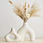 AWNR White Ceramic Donut Vase Set of 2 for Modern Home Decor, Minimalist Round Vase for Centerpieces, Unique Neutral Boho Vase for Living Room, TV Stand, Dining Room, Dinner Table Decoration