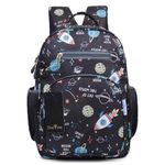 blue tree School Backpack, Teens Elementary Lightweight School Bag with Large Capacity Suitable for (4 To 8 Years) Boys, Girls, Kids, and Middle School Students (Space Print, Black, Kids-15inch)