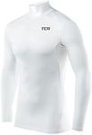 TCA Men's HyperFusion Compression Base Layer Top Long Sleeve Under Shirt - Mock Neck - White, Medium