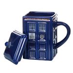 UKKO Mugs Doctor Who Tardis Police Box Ceramic Mug Cup with Lid Cover for Tea Coffee Mug Gift Christmas Presents