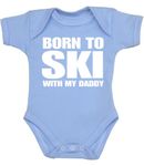 BabyPrem Born to Ski with My Daddy Baby Clothes Bodysuit NB-12 mth Sky Blue 3-6