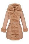 RISISSIDA Puffer Jacket Women Faux Fur Lined Down Coat Winter Plus Size Oversized Long Warm Thermal Leather Bubble Overcoat Beige 12105 3XL