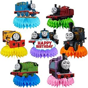 Train Birthday Party Decorations, 7Pcs Train Theme Party Centerpieces, Photo Booth Props, Cake Toppers, Train Party Supplies for Girls and Boys, Baby Show