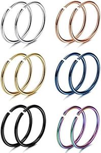 FIBO STEEL 20G 6 Pairs Stainless Steel Body Jewelry Piercing Nose Ring Hoop Nose Piercing (C:20G 6 Pairs 8MM Inner Diameter)