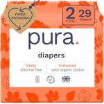 Pura Size 2 Eco-Friendly Diapers (7-13 lbs) TCF, Hypoallergenic, Soft Organic Cotton Comfort, Sustainable, Wetness Indictor. Allergy UK, Paper Packaging. 1 Pack of 29