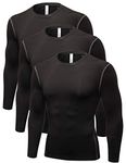 TopTie Men's 3 Pack Athletic Compression Shirts, Long Sleeve Running T-Shirt-07#Black-3XL