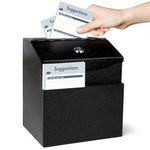 LINSIRON Suggestion Box with Lock for Office & Hotel - Includes 50 Free Cards, Black Metal Donation Box, Cash box,Ballot box, Secure Wall Mounted