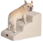 EHEYCIGA Curved Dog Steps for Bed, 3-Step Dog Stairs for Sofa, High Density Foam Pet Steps for Small Dogs and Cats, Pet Stairs for Couch, Non-Slip Dog Ramp with Washable Cover, 40x57x40cm, Cream